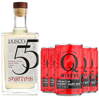 Spiritless Jalisco 55 Distilled Non-Alcoholic Tequila Bundle with Q Mixers Bloody Mary Mix (Bloody Maria) - Premium Zero-Proof Liquor Spirits for a Refreshing Experience 5 PACK