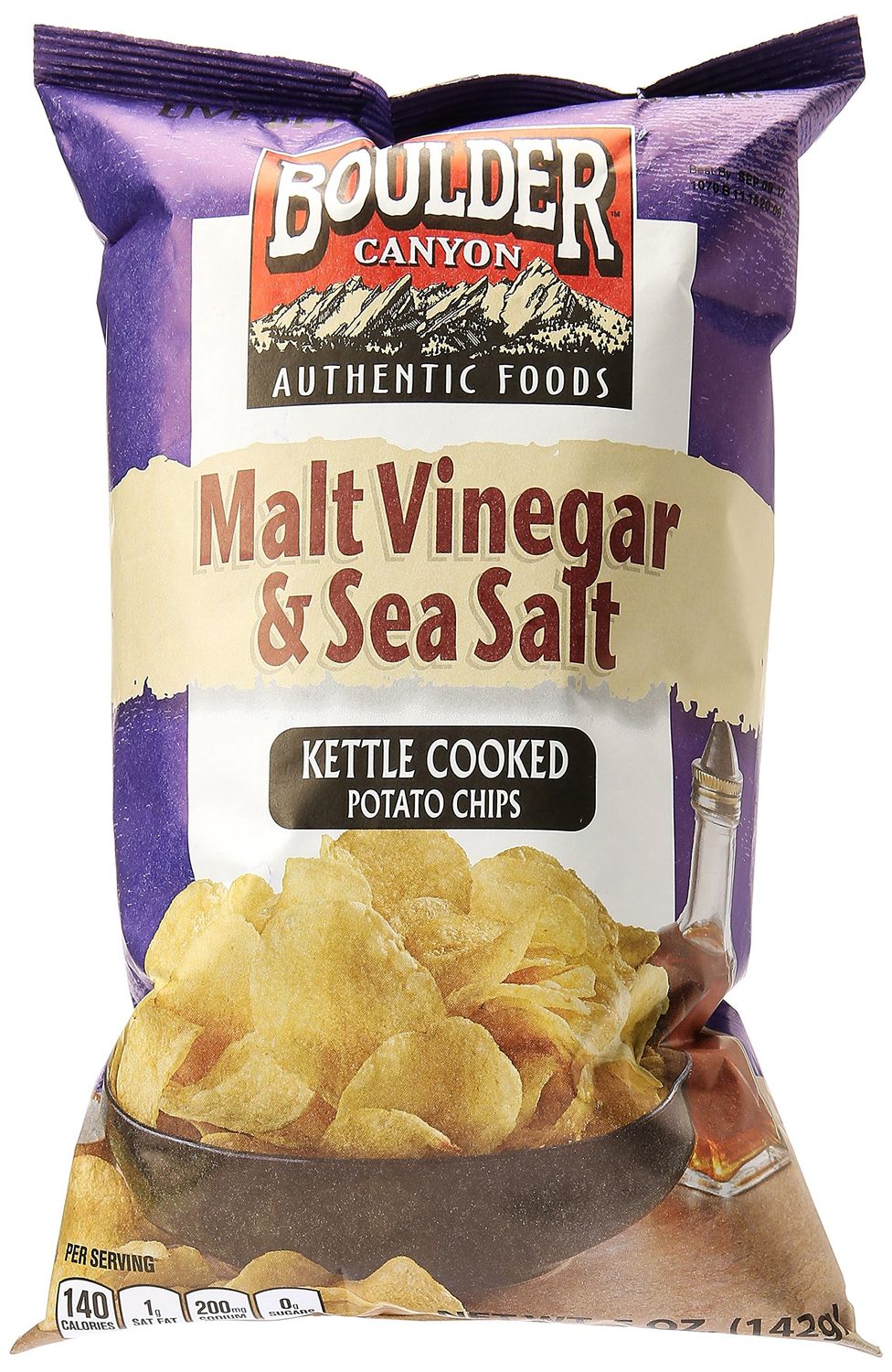 Boulder Canyon Kettle Cooked Potato Chips, Malt Vinegar and Sea Salt, 5 oz