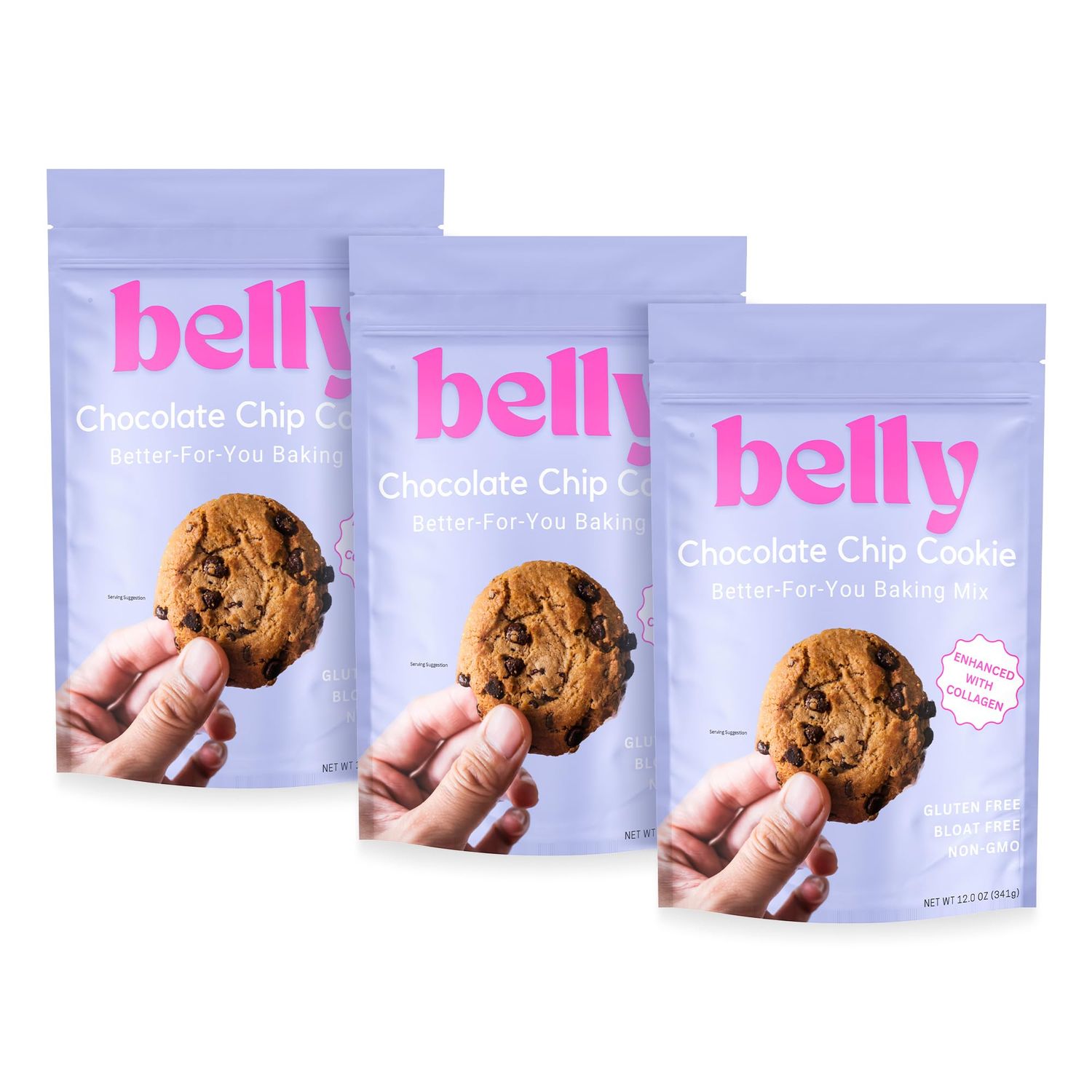 Belly Chocolate Chip Cookie Mix with Collagen Protein High-Protein Soft Chewy Cookies Grain-Free Dairy-Free Nut-Free Healthy Snacks For Adults Kids Women-Owned Business 10.5 oz 3 Pack