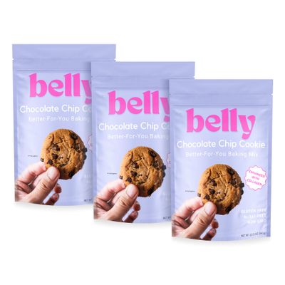 Belly Chocolate Chip Cookie Mix with Collagen Protein High-Protein Soft Chewy Cookies Grain-Free Dairy-Free Nut-Free Healthy Snacks For Adults Kids Women-Owned Business 10.5 oz 3 Pack