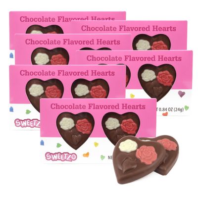 Solid Chocolate Flavored Hearts with Roses, Anniversary Candy Gifts, Two Pieces Included, 0.84 Ounces (Pack of 6)