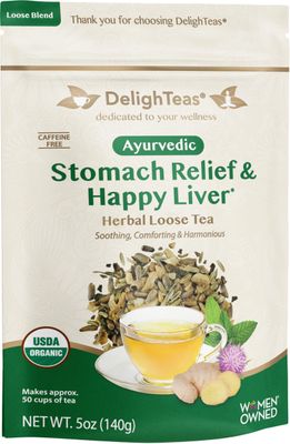DelighTeas Liver Detox tea Stomach Relief Liver Cleansing Ayurvedic Loose Leaf Milk Thistle, Fennel, Ginger Tea for Digestion USDA Organic, Vegan, Caffeine Free, Sugar Free 50 Servings, 5oz