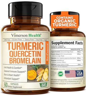 Quercetin with Bromelain Turmeric Supplement - Quercetin 500mg Capsules Curcumin with Black Pepper - Joint Supplements for Women Men. Bromelain Turmeric Curcumin Supplement. 60 Tumeric Capsules