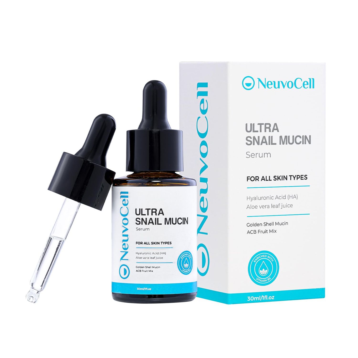 NEUVOCELL -Ultra Snail Mucin Serum, Reduces the Appearance of Fine Lines Wrinkles, Snail Serum for Face, Anti Wrinkle Serum, Snail Mucin Skin Care Hyaluronic Acid, Aloe, AHAs, 1fl.Oz