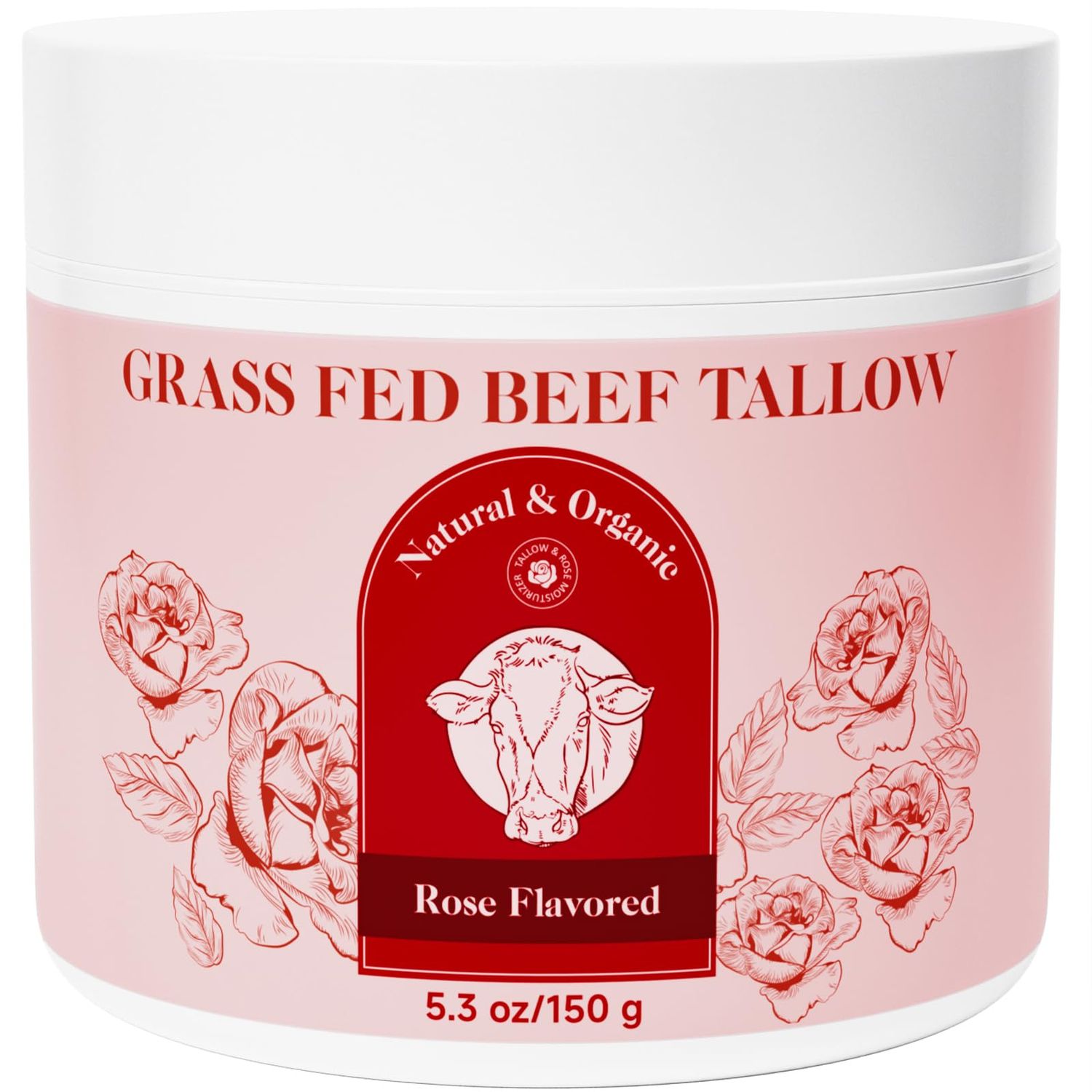 HZENPPOR Beef Tallow for Skin, Whipped Beef Tallow For Skin, Tallow Face Moisturizer, Rose-Flavoured Whipped Tallow Face Cream Moisturizer Beef Tallow Blam Grass Fed Body Lotion Skin Care, 5.3 OZ