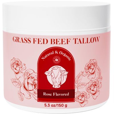 HZENPPOR Beef Tallow for Skin, Whipped Beef Tallow For Skin, Tallow Face Moisturizer, Rose-Flavoured Whipped Tallow Face Cream Moisturizer Beef Tallow Blam Grass Fed Body Lotion Skin Care, 5.3 OZ