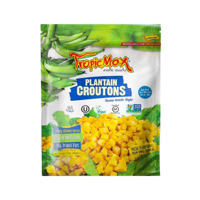 TropicMax - Plantain Croutons Chips with Sea Salt Flavor - Gluten-Free Certified Kettle Cooked Organic Healthy Snacks - Vegan Green Plantain Chip Individual Bags - Non-GMO, Kosher Snack (3 packs)
