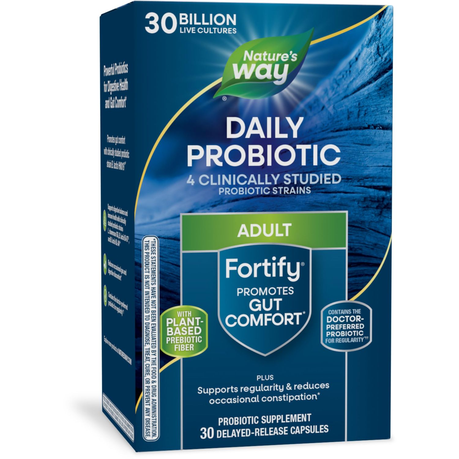 Nature&#39;s Way Fortify Daily Probiotic Prebiotic for Men and Women, 30 Billion Live Cultures, Digestive and Immune Health Support Supplement, 30 Capsules (Packaging May Vary)