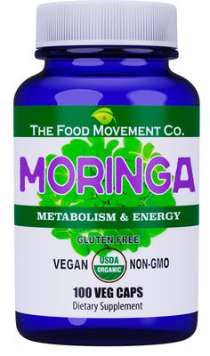 The Food Movement CO. Moringa - Certified Organic Superfood, Whole Body Wellness, Natural Energy Support, Supports Healthy Metabolism - 100 Vegan Capsules