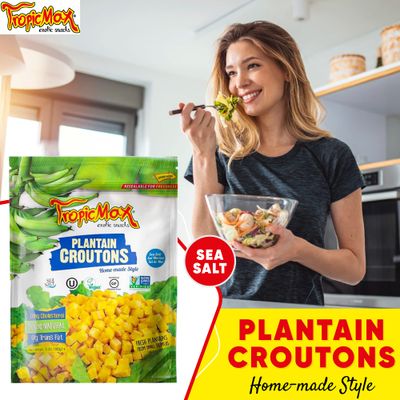 TropicMax - Plantain Croutons Chips with Sea Salt Flavor - Gluten-Free Certified Kettle Cooked Organic Healthy Snacks - Vegan Green Plantain Chip Individual Bags - Non-GMO, Kosher Snack (3 packs)