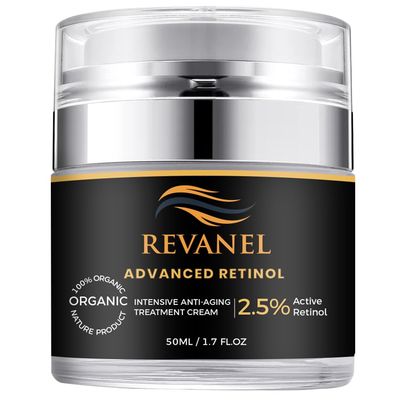 REVANEL Advanced Retinol 100 Organic Intensive Anti-Aging Treatment Cream - 2.5 Active Retinol Moisturizer for Face Neck, Reduces Wrinkles, Improves Skin Texture and Firmness 50ml 1.7 fl. oz.