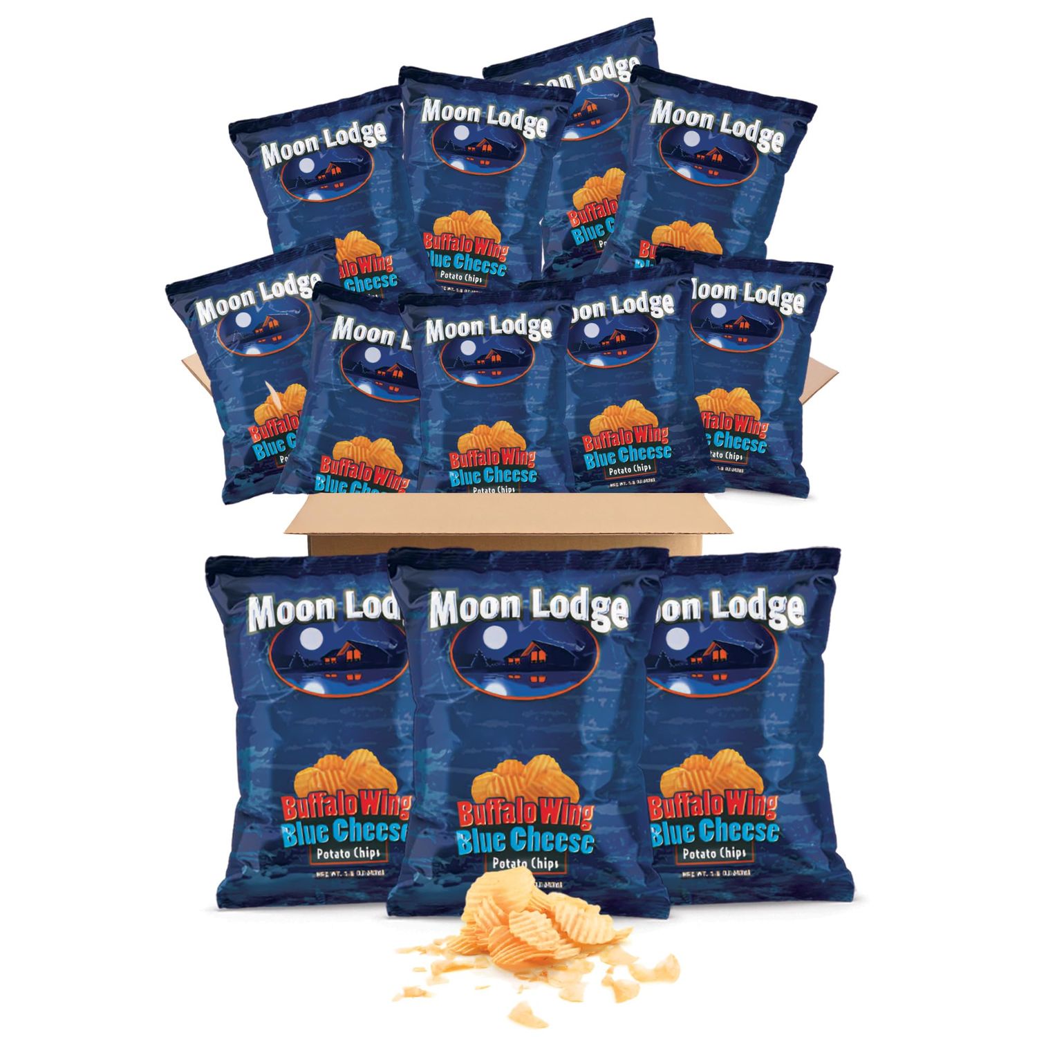 Moon Lodge 12 Pack Buffalo Wings Potato Chips - Kosher Halal Snacks for All Ages, Perfect for Parties Movie Nights (1.5 Oz Bag)