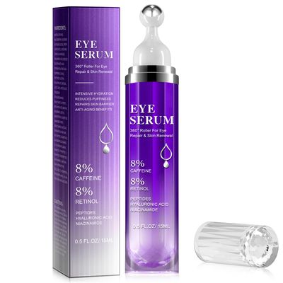 Eye Serum with 8 Caffeine, Hyaluronic Acid, Niacinamide Peptides for Dark Circles, Puffy Eye Bags, Wrinkles Fine Lines, Anti Aging, Under Eye Treatment Cream with 360 Massage Roller-Ball