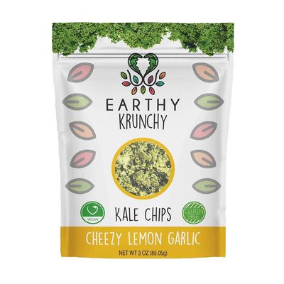 Earthy Krunchy Snacks Kale Chips - Cheezy Lemon Garlic Flavor - High Protein Snack - Crunchy Kale with No Sugar or Preservatives - Dehydrated Cheesy Kale Chips - Gluten-Free Garlic Kale Chips - Vegan