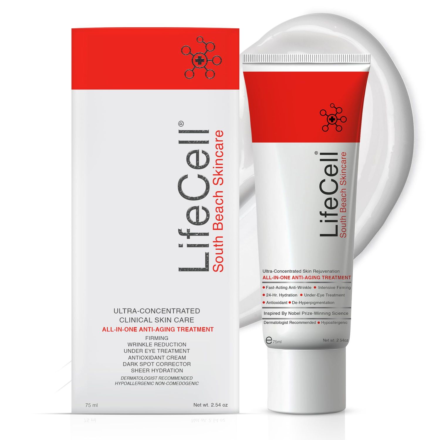 LifeCell All In One Anti-Aging Cream - Reduces Wrinkles, Fine Lines, Dark Circles Sun Damage - Retinol, Vitamin C, DMAE Hyaluronic Acid - Fragrance-Free, for All Skin Types (2.54oz)