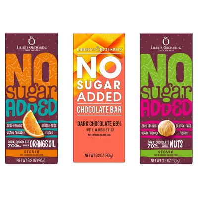 Liberty Orchards No Sugar add Chocolate Bar 3.2oz Dark Chocolate Orange, Dark with Nuts, Dark with Mango Crisp Assorted Bundle of 3