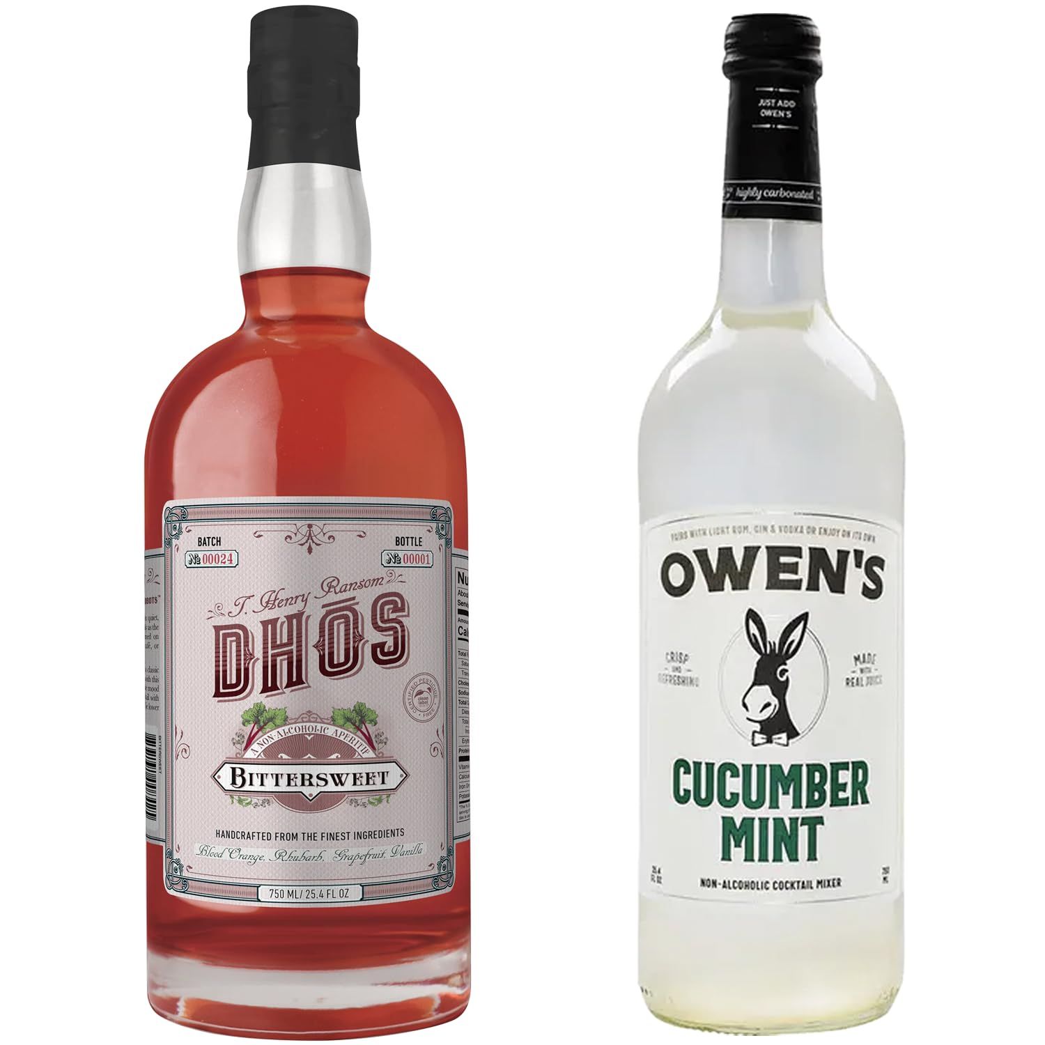 Dh s Handcrafted Non-Alcoholic Bittersweet w 1 Pack Owen s Mixers Cucumber Mint - Keto-Friendly, Zero Sugar, Zero Calories, Zero Proof - 750 ML - Perfect for Mocktails - Made in USA
