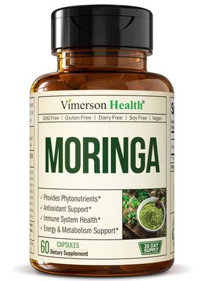 Moringa Capsules with 100 Pure Moringa Powder for Balanced Energy, Healthy Metabolism, Antioxidant Immune Support. Nutrient-Dense Superfood Vitamins. Vegan. Non-GMO. Third Party Tested. 60 Capsules