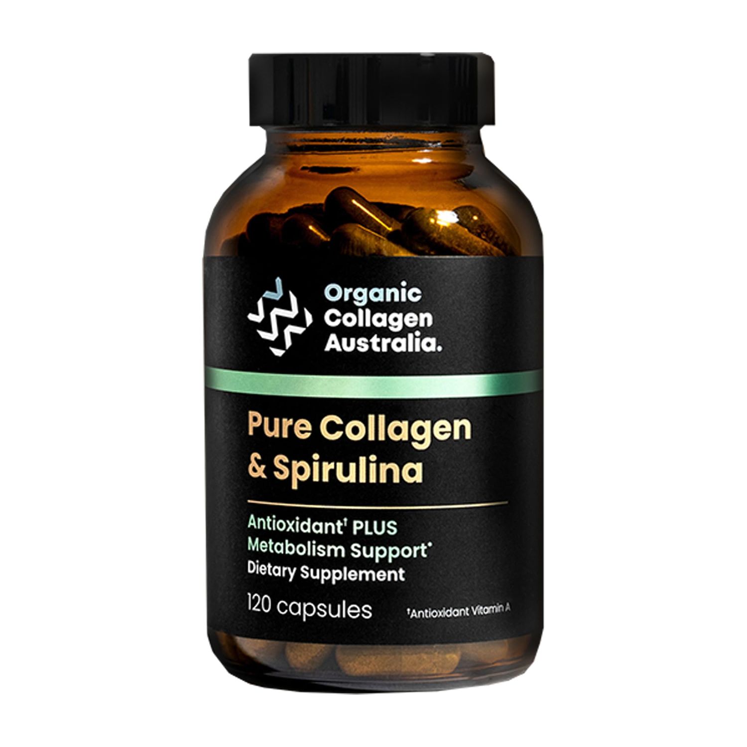 Organic Collagen Australia Pure Collagen Spirulina Capsules - Antioxidant-Rich Supplement for Skin Elasticity, Joint Health, Metabolism Support Energy (120 Capsules)