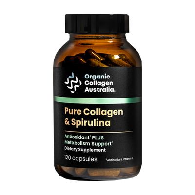 Organic Collagen Australia Pure Collagen Spirulina Capsules - Antioxidant-Rich Supplement for Skin Elasticity, Joint Health, Metabolism Support Energy (120 Capsules)