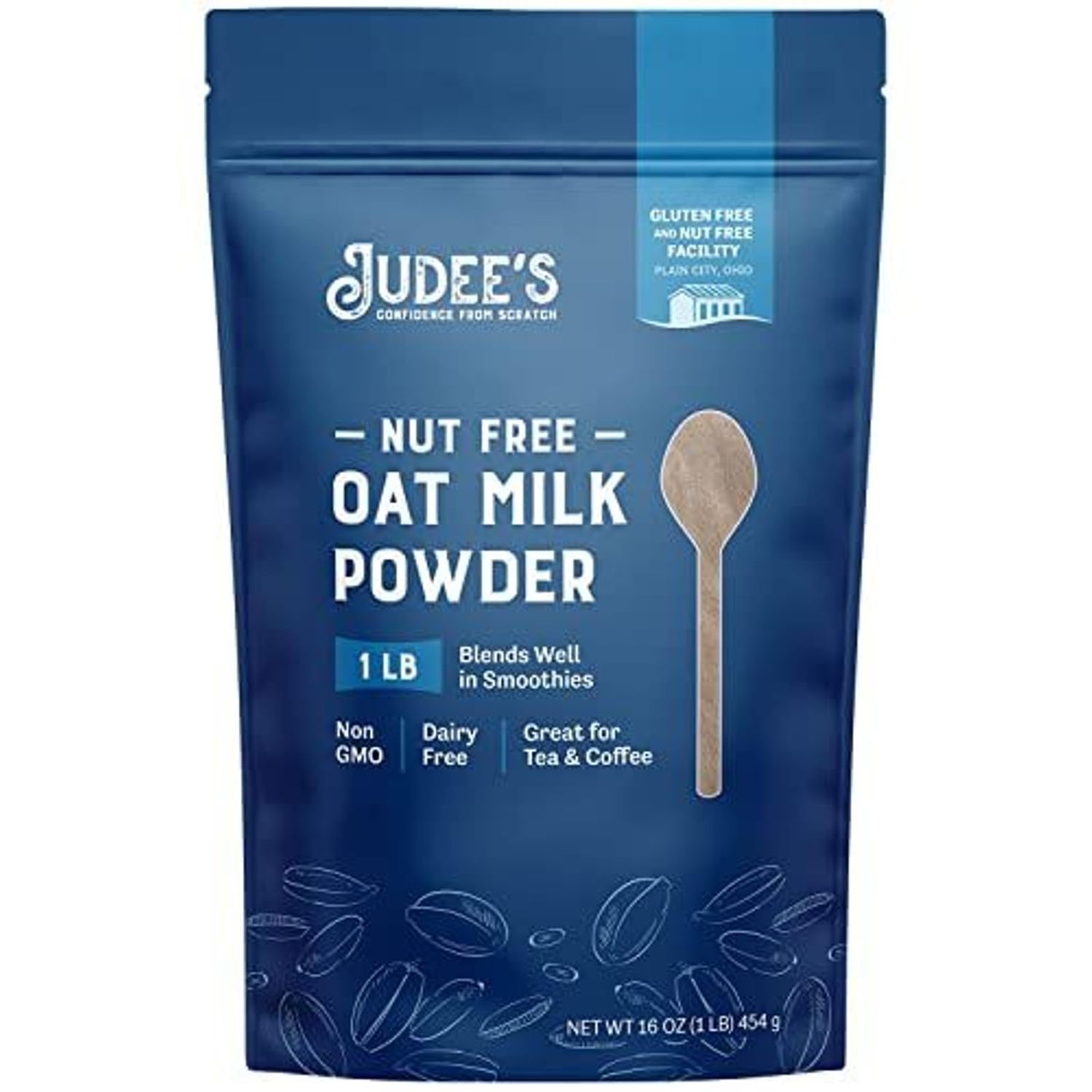 Judee s Oat Milk Powder 1 lb - Vegan, Non-GMO, Soy-Free, Gluten-Free, and Nut-Free - Dairy Alternative - Use for Baking - Blends Well in Shakes and Smoothies - Add to Your Favorite Coffee and Drinks