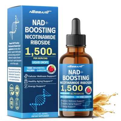 NESSARIT NAD Boosting Nicotinamide Riboside Liquid Drops - Trans-Resveratrol, Red Wine- Cellular Wellness, Healthy Aging - Raspberry Flavor - Made in USA - 2.0 fl oz (60ml)