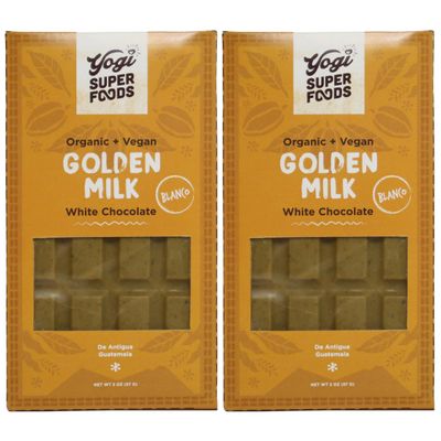 Yogi Super Foods Vegan White Chocolate Golden Milk Bar, Healthy Organic for Energy Boost made from Raw Cacao Butter, Gluten Free Oats, Sweetened with Panela Sugar, Macadamia Nuts and Spices - 2 Pack