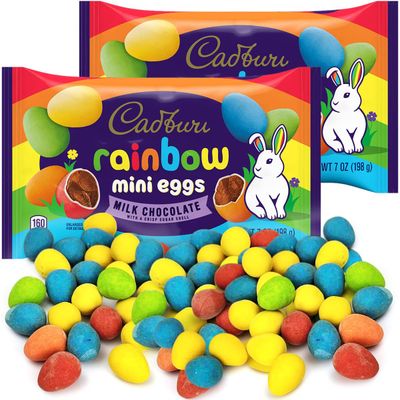 Cadbry Mini Eggs Milk Chocolate 2 Pack Rainbow Mini Chocolate Eggs with Rainbow Coating Shell, For Easter Baskets, Buffets and Treats