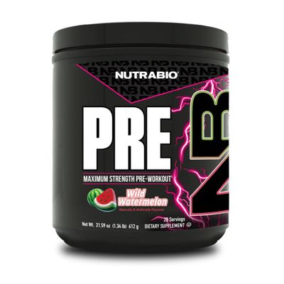 NutraBio PRE Workout Powder - New Formula- Sustained Energy, Mental Focus, Endurance - Beta Alanine, Caffeine, Electrolytes - 20 Servings - Wild Watermelon