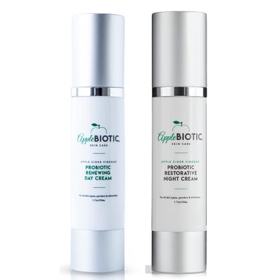 Apple Cider Vinegar Face Day Night Cream Duo, Hydrating, Redness Relief Face Moisturizer Lotion For Dry, Oily, Sensitive Skin, Natural Green Tea, Chamomile, Skincare for men, women, teens