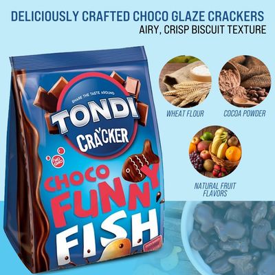 TONDI FISH Crackers - European Biscuit Crackers with Rich Cocoa No GMO, Yeast-Free, Oven Baked - Chocolate Covered Cookies with a Crunchy Texture Smooth Choco Glaze for a Delicious Treat - 2 PACK