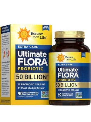 Renew Your Life Ultimate Flora Probiotics 50 Billion CFU Delayed Release Vegan Capsules Extra Care Digestive Health Immune Health Dairy Free 90 Count