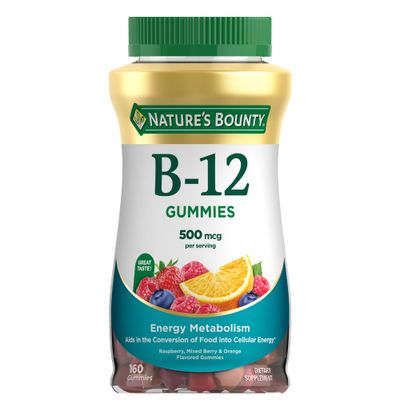 Nature&#39;s Bounty Vitamin B12 Gummies, Dietary Supplement, Supports Energy Metabolism and Nervous System Health, Mixed Berry Flavor, 500mcg, 160 Count