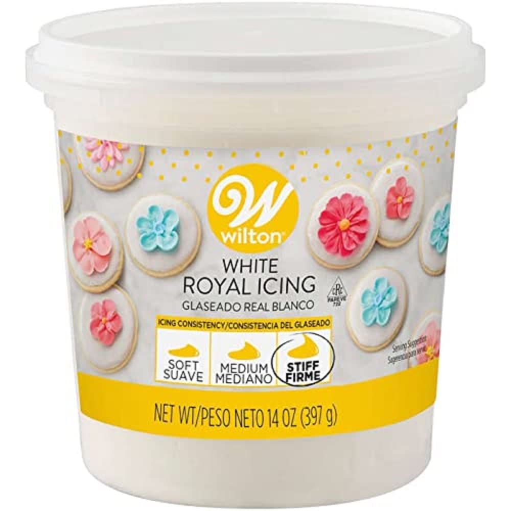Wilton Ready-to-Use Stiff Consistency Royal Icing, Perfect for Decorating Cookies, Piping Flowers Cake Designs, Hard-Drying Icing for Outlining Flooding, White, 14 oz.