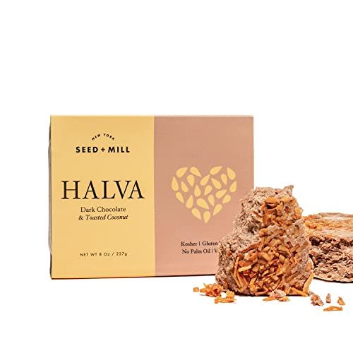 Seed Mill - Halva - Dark Chocolate Toasted Coconut - Vegan, Kosher, Gluten Free - Enjoy This Soft, Fudgelike Candy Made from Sesame Paste, Coconut, Dark Chocolate - 8 oz