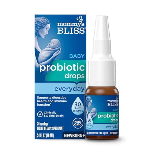 Mommy&#39;s Bliss Baby Probiotic Drops, Daily Gas, Constipation, and Colic Symptom Relief Immune Support, Newborns Up, 0.34 Fl Oz (30 Servings)