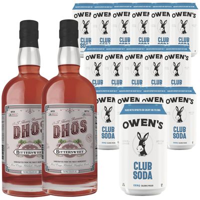 Dh s Handcrafted Non-Alcoholic Bittersweet 750 ML Bottles w Pack Owen s Mixers Club Soda 8.2 OZ Cans - Perfect for Mocktails - Made in USA
