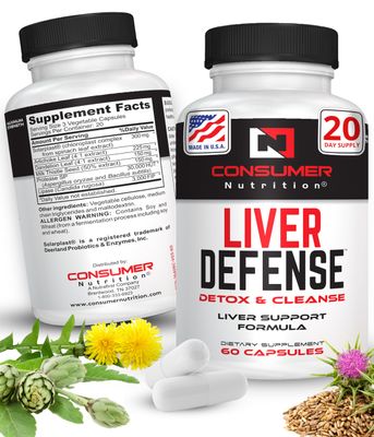 Consumer Nutrition Liver Support Supplement - Liver Defense Liver Cleanse Detox - Made with Solarplast, Artichoke Leaf, Milk Thistle Seed, More - for Metabolism Immune Response 60 Capsules
