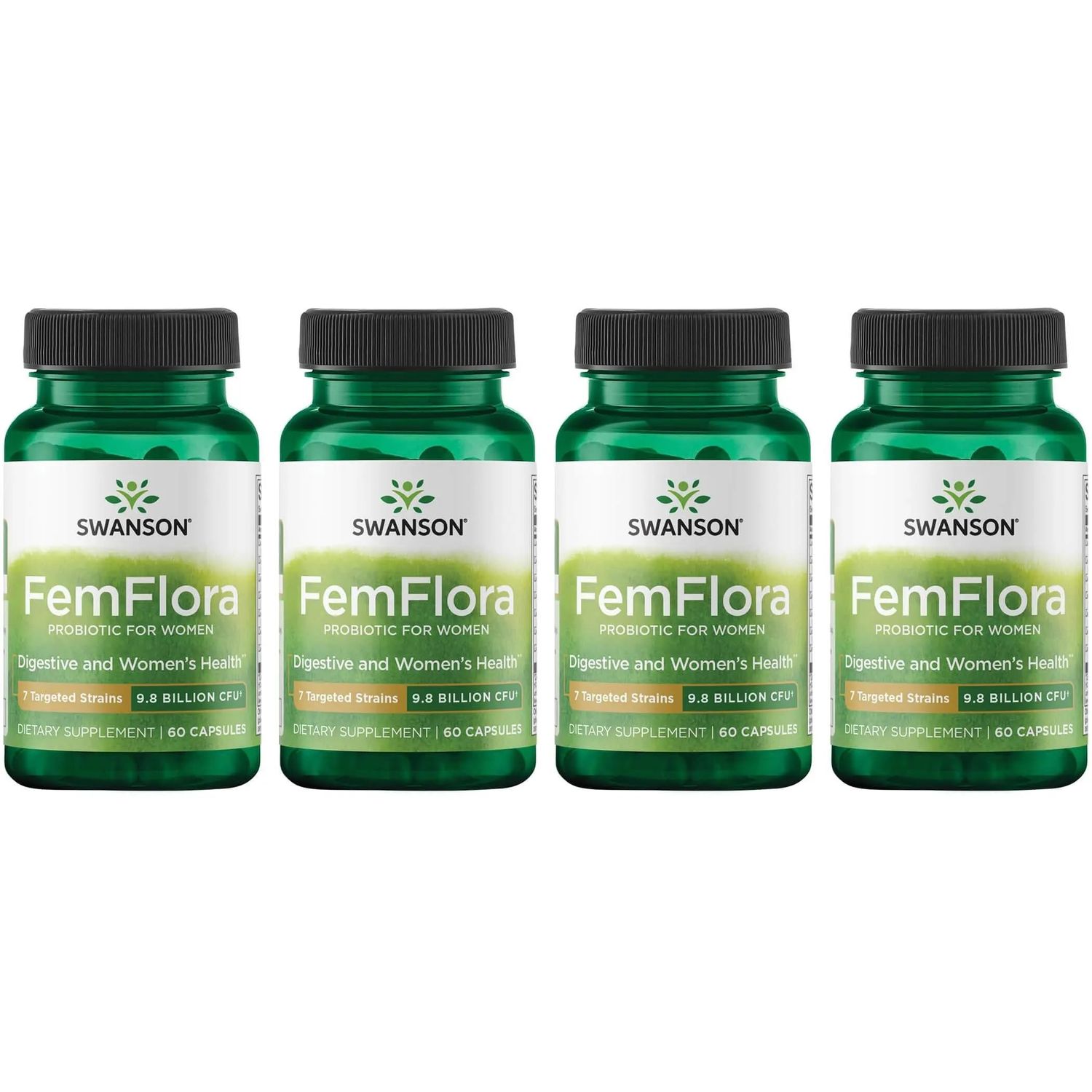 Swanson FemFlora - Feminine Probiotic Supplement Supporting Flora of The Mouth, GI Tract, and Vagina - Probiotics for Women with 9 Billion CFU Per Capsule - (60 Capsules) (4 Pack)