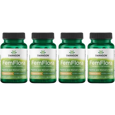 Swanson FemFlora - Feminine Probiotic Supplement Supporting Flora of The Mouth, GI Tract, and Vagina - Probiotics for Women with 9 Billion CFU Per Capsule - (60 Capsules) (4 Pack)