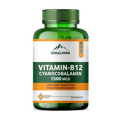 Divya Himalayan Vitamin B12 Capsules Methyl Cobalamin Supplement 1000mg Support Nerve Health Promote Metabolism Enriched with Wheat Grass Spirulina Beetroot - 60 Caps