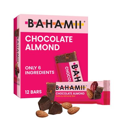 Bahamii Nuts Date Bars, Organic Healthy Snacks 12-Pack Gluten Free 0g Added Sugar Low Calorie Snacks, No Preservatives, Plant Based, Kosher, Diabetic Snacks (12 Pack, Chocolate Almond)
