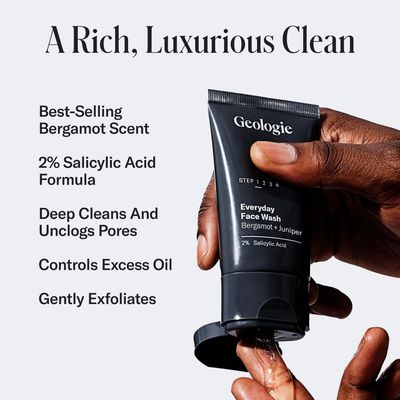 Geologie Complete Skincare Set for Men Women 3-Month Simple Effective Daily Clear Skin Routine Acne, Oily Skin, Dark Spots Face Wash 2-Pack, Retinol Face Cream, SPF15 Moisturizer Eye Cream