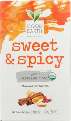 Good Earth Teas Organic Sweet and Spicy Caffeine Free Herbal ,18 Count (Pack of 4)