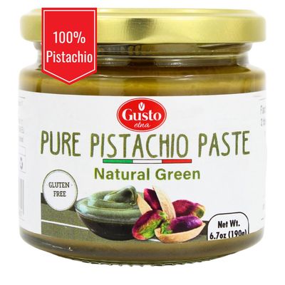 GUSTO ETNA Pure Sicilian Pistachio Paste, 100 Pistachios, Unsweetened, No Added Sugar Artificial Colors, Pistachio Butter Spread, Made in Italy, Keto, Natural Green Color, 6.7 oz (190 g)