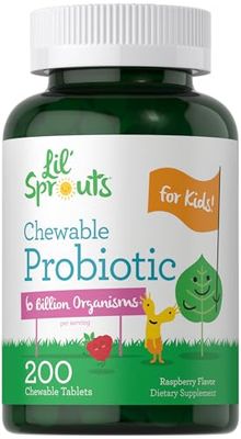 Carlyle Probiotics for Kids Chewable 200 Count 6 Billion CFUs Raspberry Flavor Non-GMO Gluten Free Supplement by Lil&#39; Sprouts