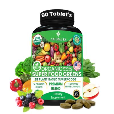 Organic Superfoods Greens Tablets-Fruits and Veggies Supplement Green Pills-28 Powerful Natural Ingredients Rich in Vitamins Antioxidants - Alfalfa, Beet Root, Immune Energy Support 90 Tablets