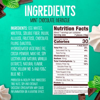 Don't Worry Low Calorie Meringue Cookies - 4 Pack - Mint and Chocolate Sugar Free Chocolate Filled Center 4 Calories per Piece, Low Sugar, Gluten Free, Keto Friendly and Healthy Snacks for Adults
