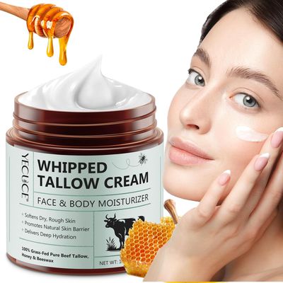 Lemaymay Whipped Beef Tallow for Skin Moisturizer(4.2 Oz), Grass Fed Beef Tallow Face Cream, Organic Grass Fed Beef Tallow, Tallow and Honey Balm for Face, Deeply Moisturizes Body, Fast Absorption