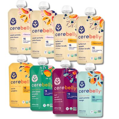 Cerebelly Organic Baby Food Pouches - Organic Veggie and Bone Broth Baby Food 16 Nutrients, No Added Sugar, Non-GMO Blended Toddler Food 4 Ounce BPA-Free Baby Foodes 6 Flavors 8 Pack